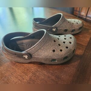 Girls black glitter crocs